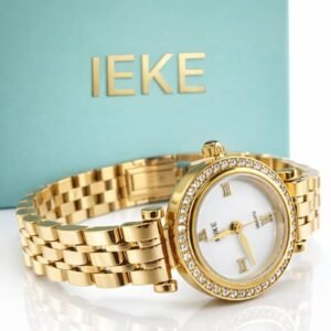 montre femme ieke dorée avec strass – bracelet métal – design luxe Élégant