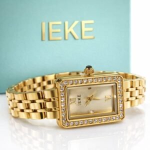 montre femme ieke rectangulaire dorée avec strass – bracelet métal – Élégance luxe