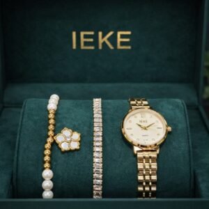 مع أساور أنيقة – لون ذهبي ieke طقم ساعة نسائية فاخرة